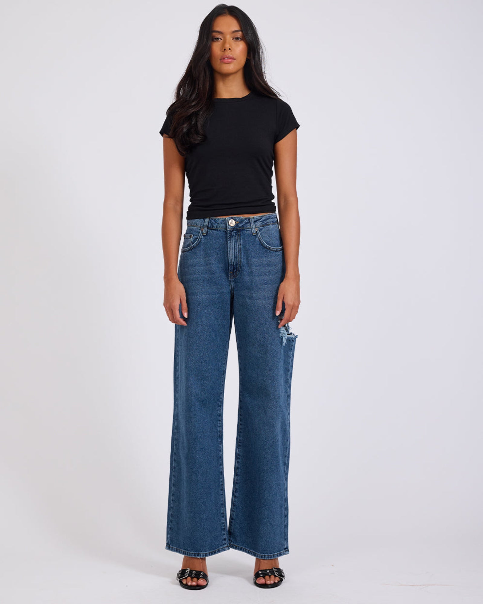 Jackson Mid Waist Wide Leg Denim Jeans - Rosewood | One Teaspoon USA