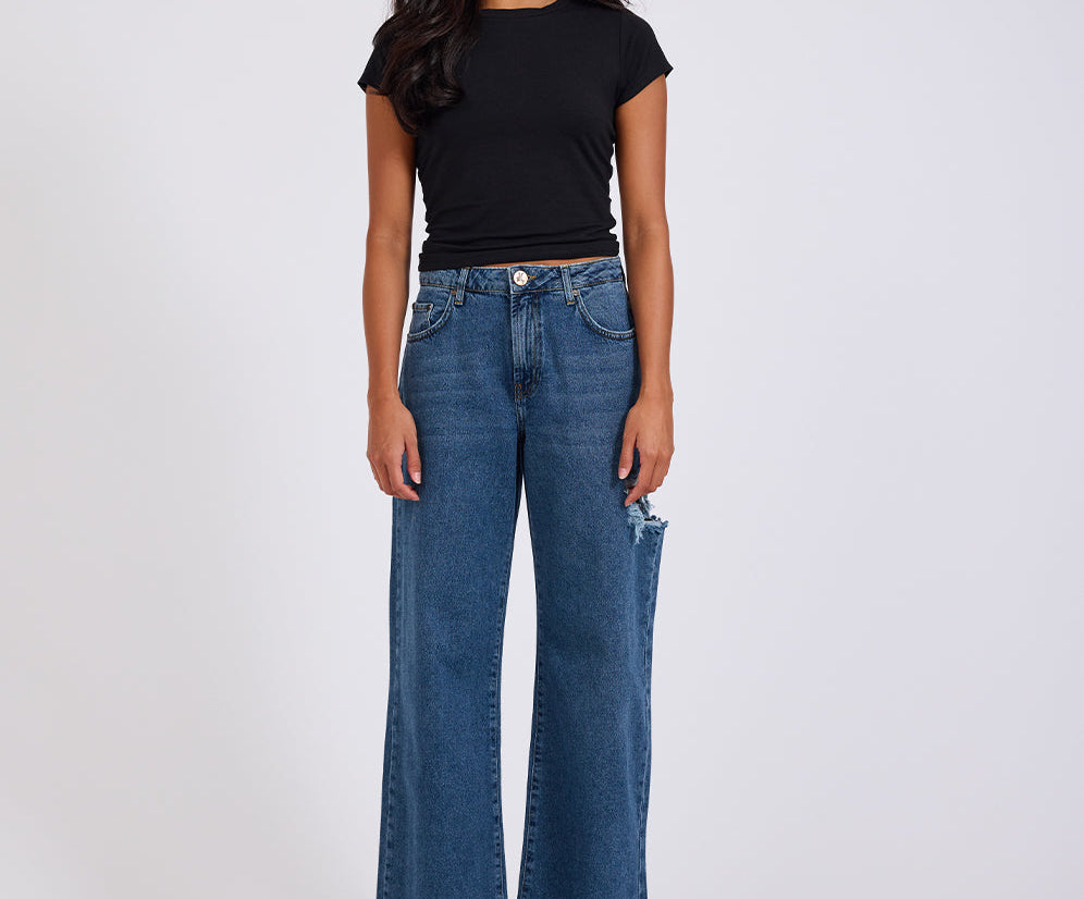 Jackson Mid Waist Wide Leg Denim Jeans - Rosewood