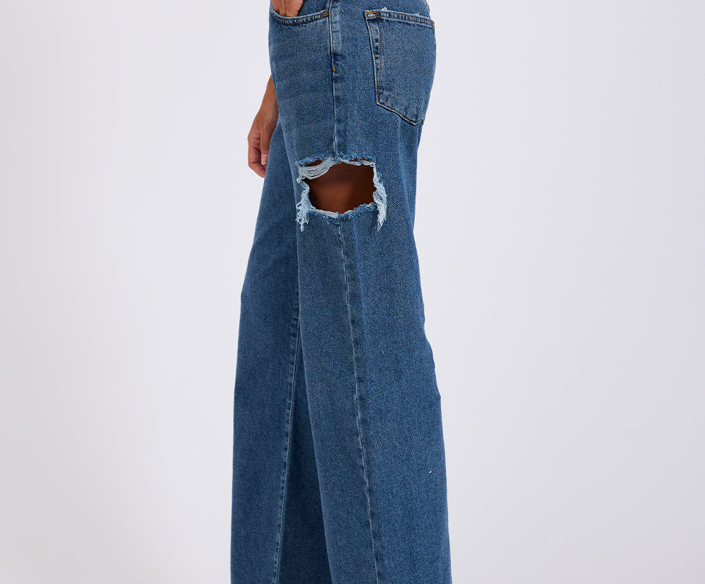 Jackson Mid Waist Wide Leg Denim Jeans - Rosewood