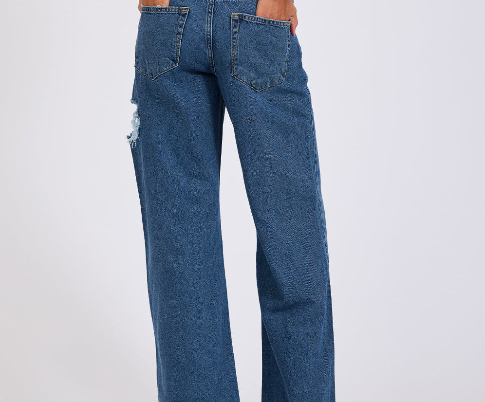 Jackson Mid Waist Wide Leg Denim Jeans - Rosewood