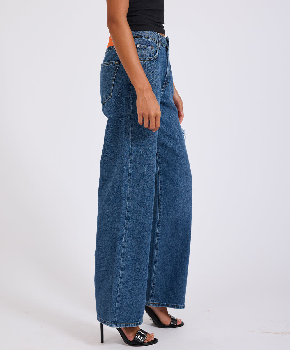 【One Teaspoon】Jackson ミッドウエスト・ワイドレッグデニム Jackson Mid Waist Wide Leg Denim Jeans - Rosewood | One