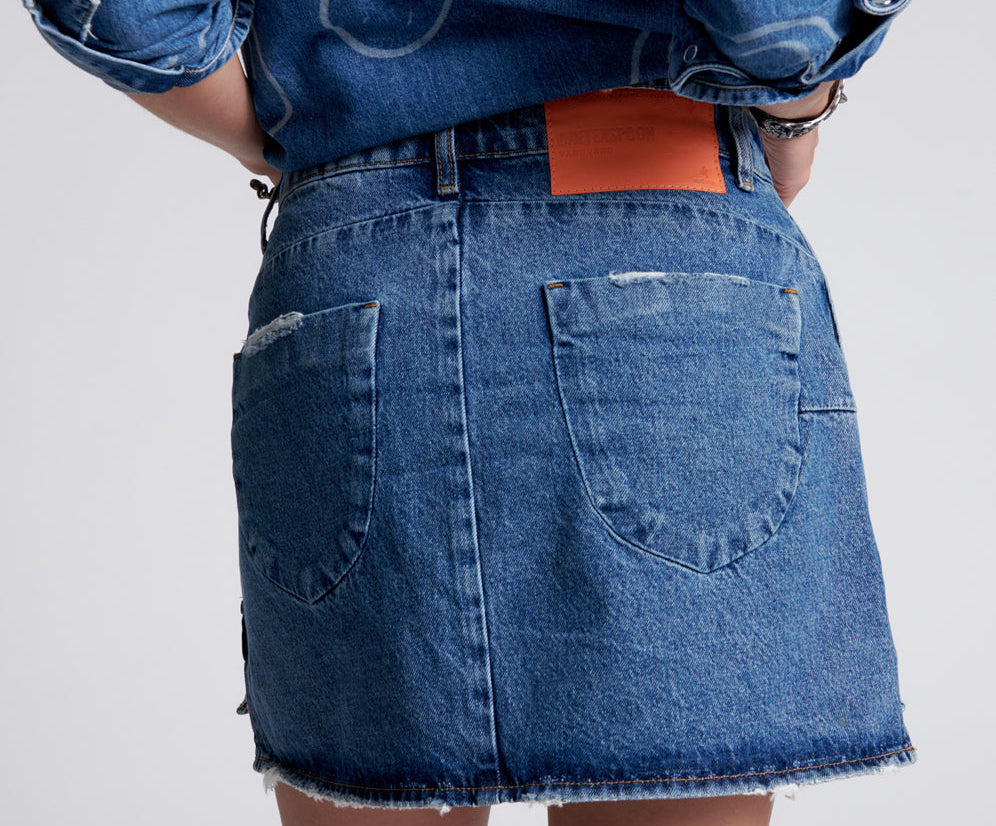 ROSEWOOD VANGUARD MID RISE RELAXED DENIM MINI SKIRT