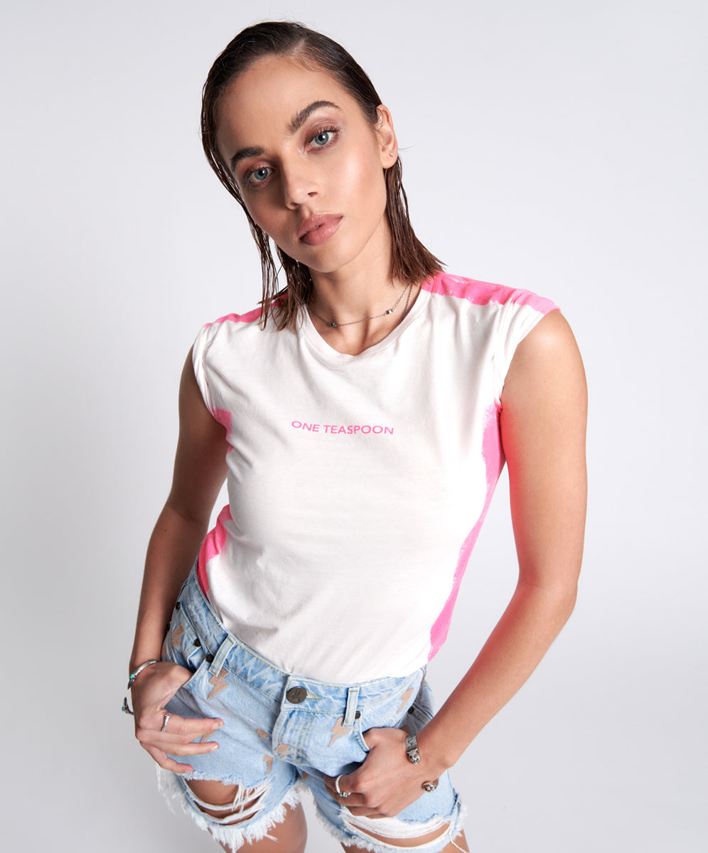 Products HAND SPRAYED PINK LOGO ORGANIC FITTED TEE