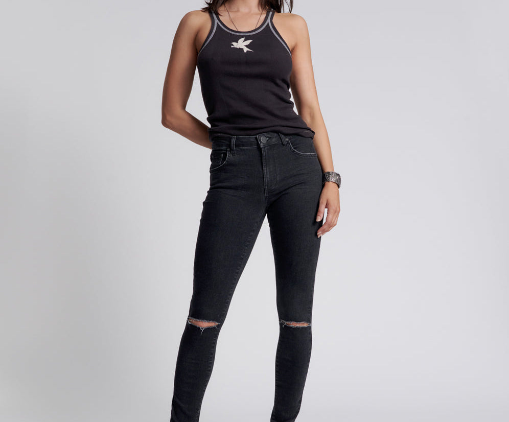 BLACK STRETCH FREEBIRDS II HIGH WAIST SKINNY JEANS