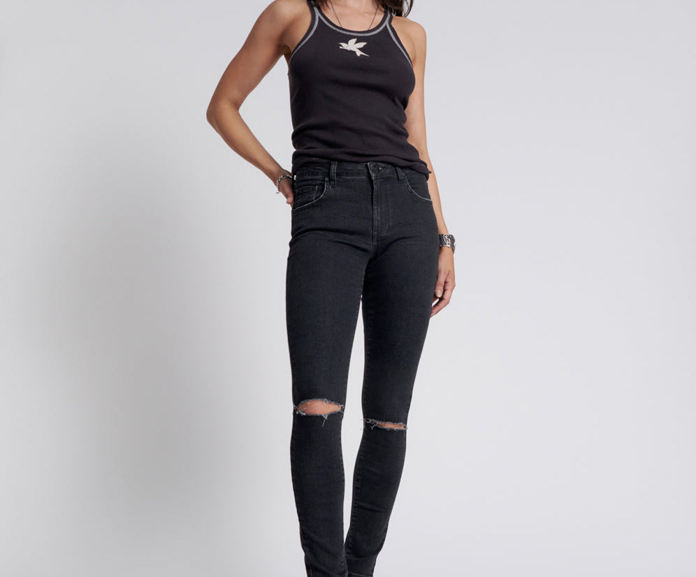 BLACK STRETCH FREEBIRDS II HIGH WAIST SKINNY JEANS