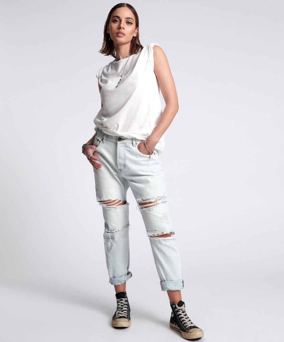Winter Getaway Weekend Edit Saints Low Waist Boyfriend Denim Jeans - Brando Blue
