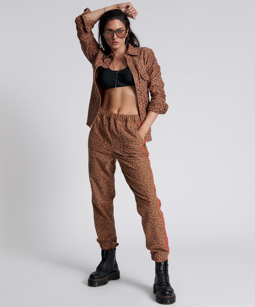 Products Wild Thing Suede Shabbies Drawstring Boyfriend Pants - Cheetah