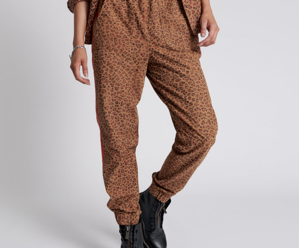 Wild Thing Suede Shabbies Drawstring Boyfriend Pants - Cheetah