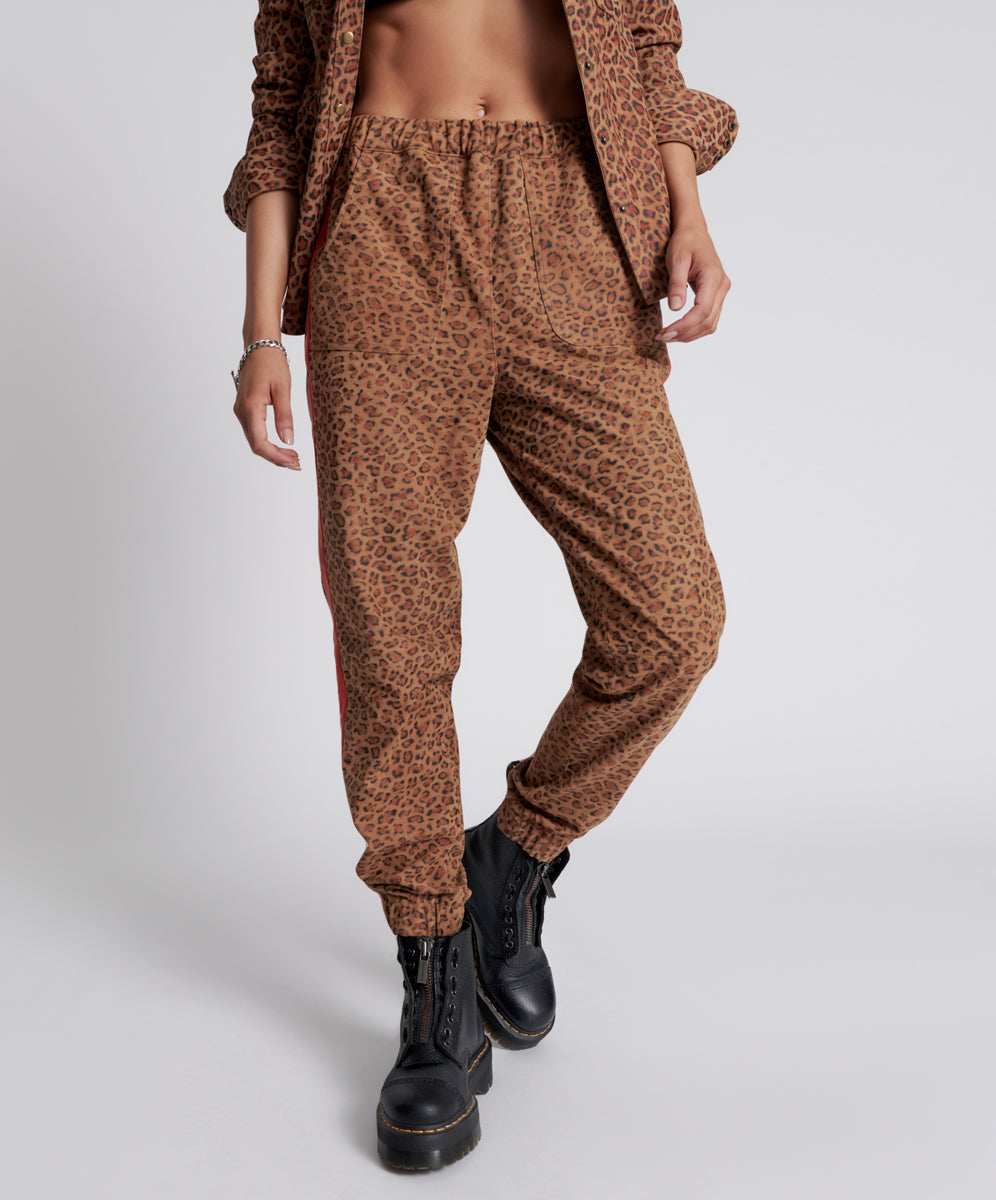 Products Wild Thing Suede Shabbies Drawstring Boyfriend Pants - Cheetah