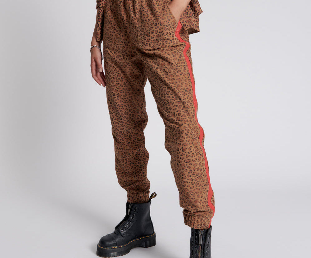 Wild Thing Suede Shabbies Drawstring Boyfriend Pants - Cheetah