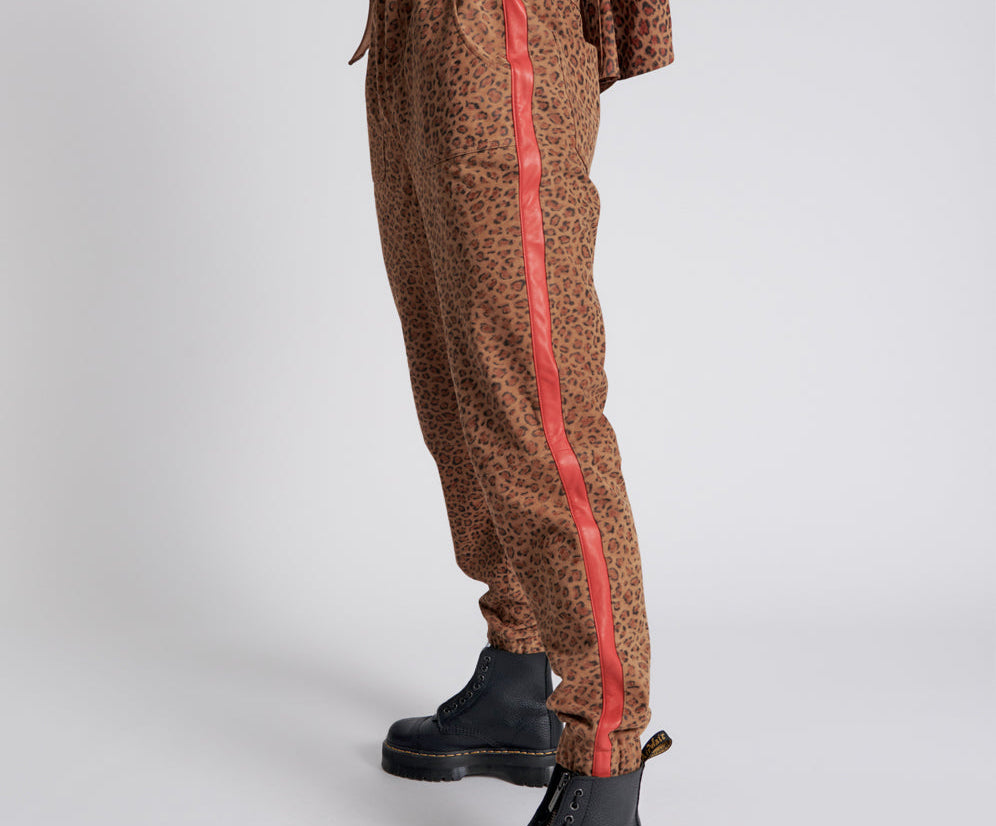 Wild Thing Suede Shabbies Drawstring Boyfriend Pants - Cheetah
