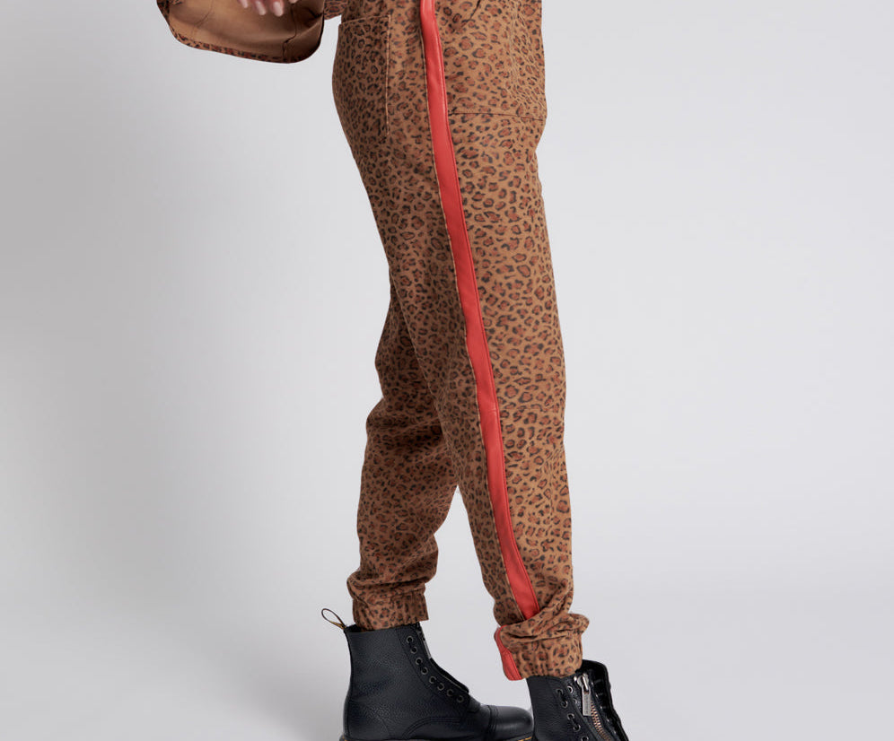 Wild Thing Suede Shabbies Drawstring Boyfriend Pants - Cheetah