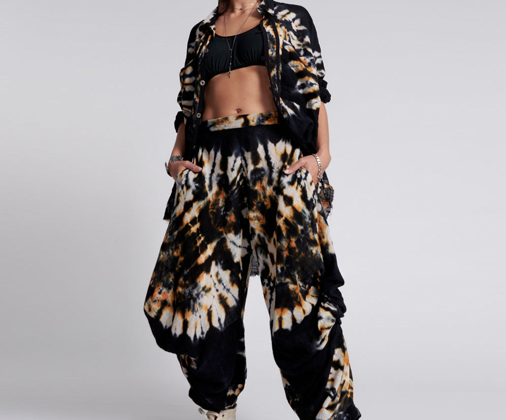 HAND PRINTED STORM FLOWER PANTS