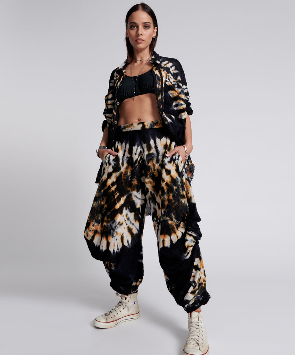 Products HAND PRINTED STORM FLOWER PANTS