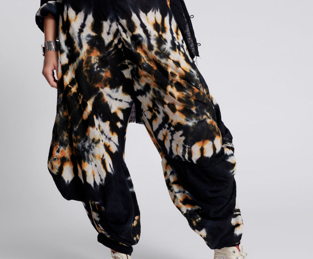 HAND PRINTED STORM FLOWER PANTS