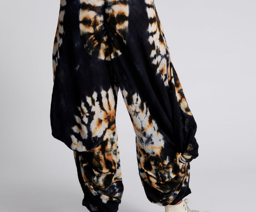 HAND PRINTED STORM FLOWER PANTS