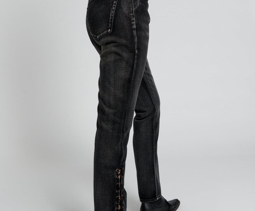 LACED AWESOME BAGGIES HIGH WAIST STRAIGHT LEG JEANS