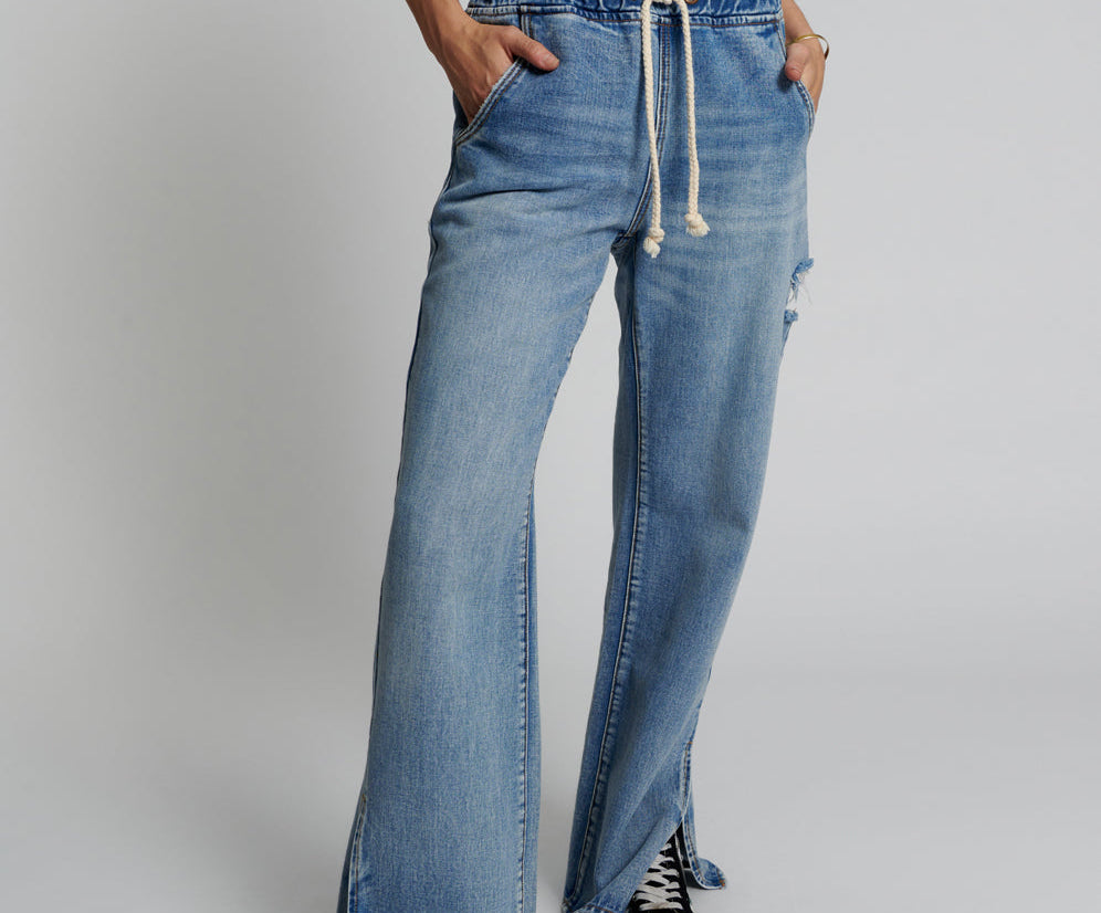 Berlin Blue Roadhouse Wide Leg Drawstring Jeans | One Teaspoon