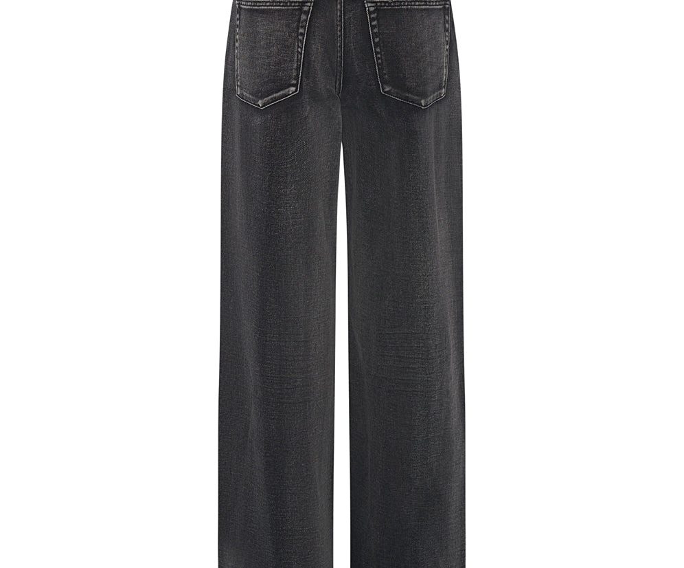 Jackson Mid Waist Wide Leg Denim Jeans - Faded Black