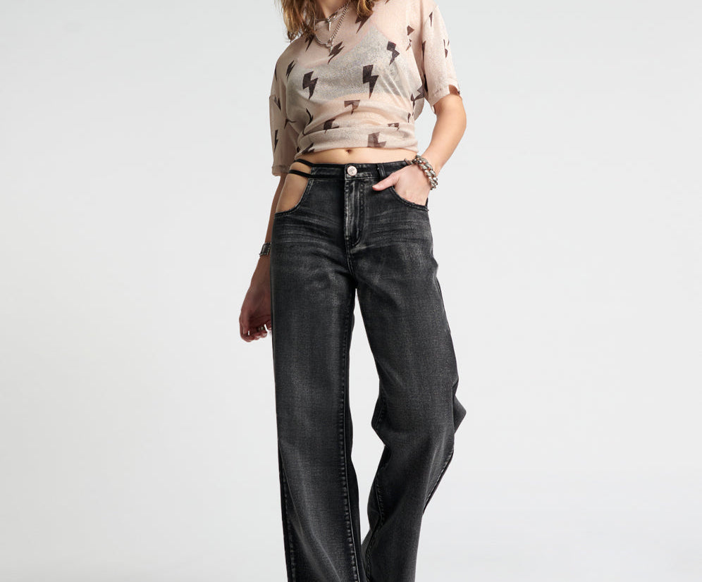 Jackson Mid Waist Wide Leg Denim Jeans - Faded Black