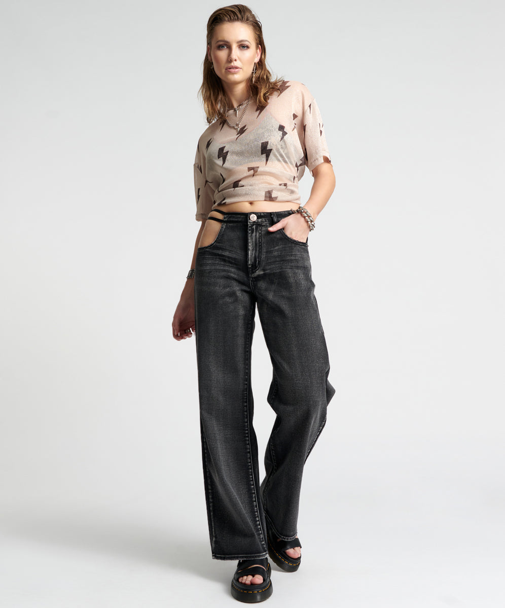 Products Jackson Mid Waist Wide Leg Denim Jeans - Faded Black