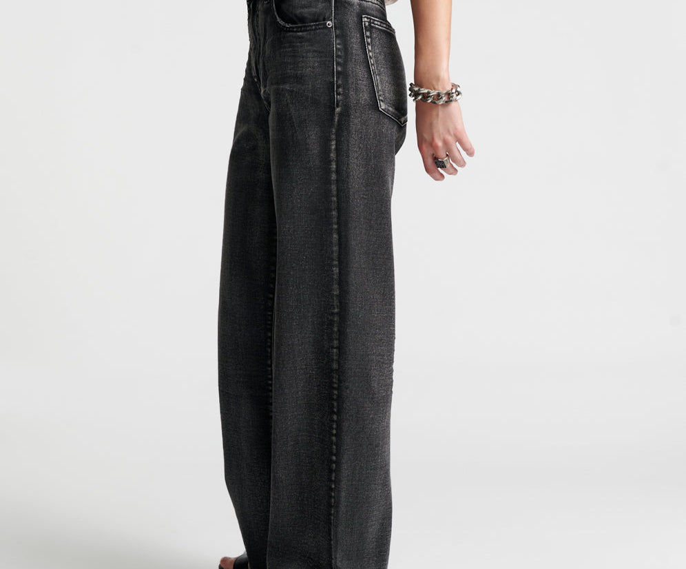 Jackson Mid Waist Wide Leg Denim Jeans - Faded Black
