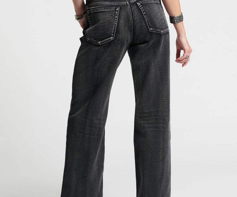 Jackson Mid Waist Wide Leg Denim Jeans - Faded Black