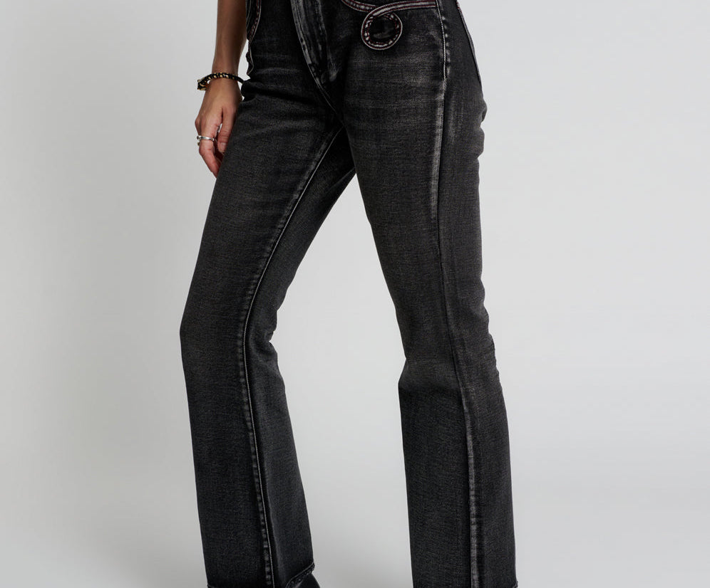 Faded Black Charlie Slim High Waist Bootcut Jeans | One Teaspoon