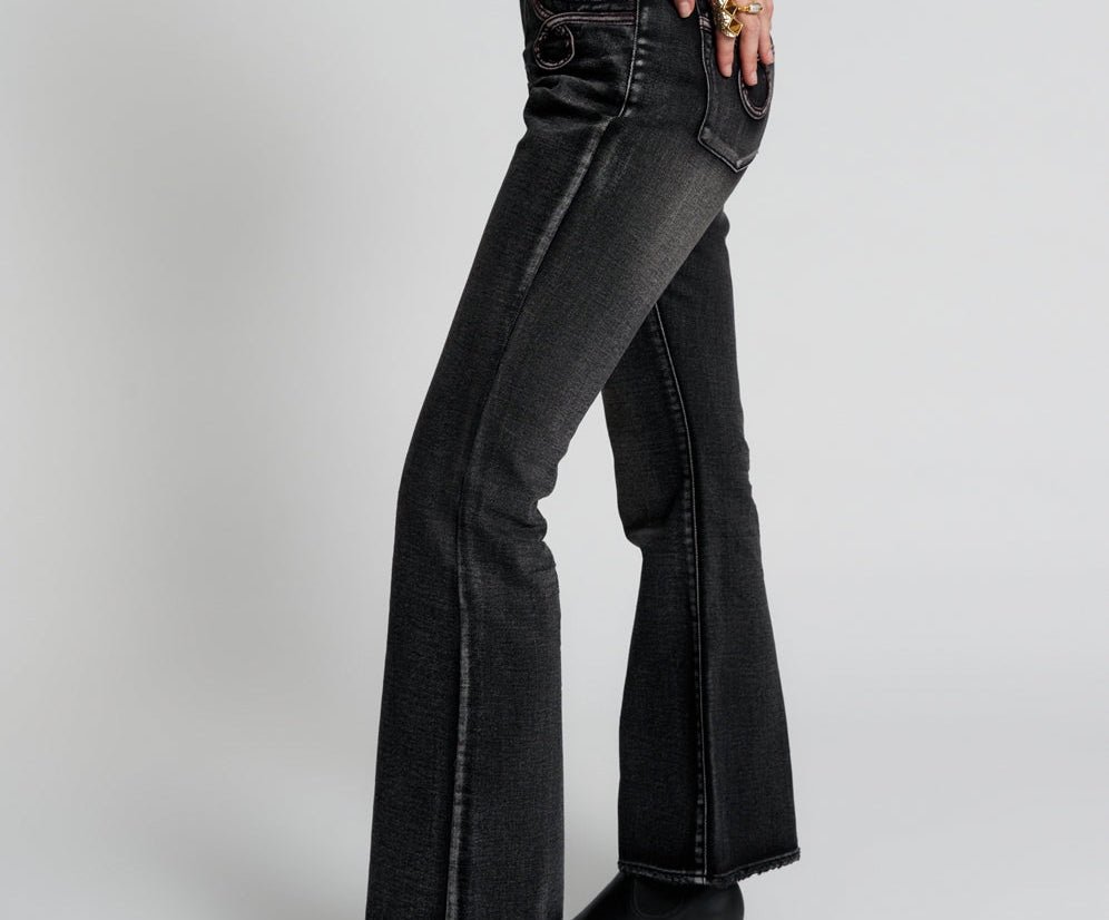 Faded Black Charlie Jeans One High Teaspoon Bootcut Waist | Slim