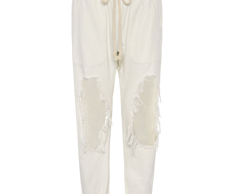 Shabbies Low Waist Drawstring Boyfriend Denim Jeans - Soft White