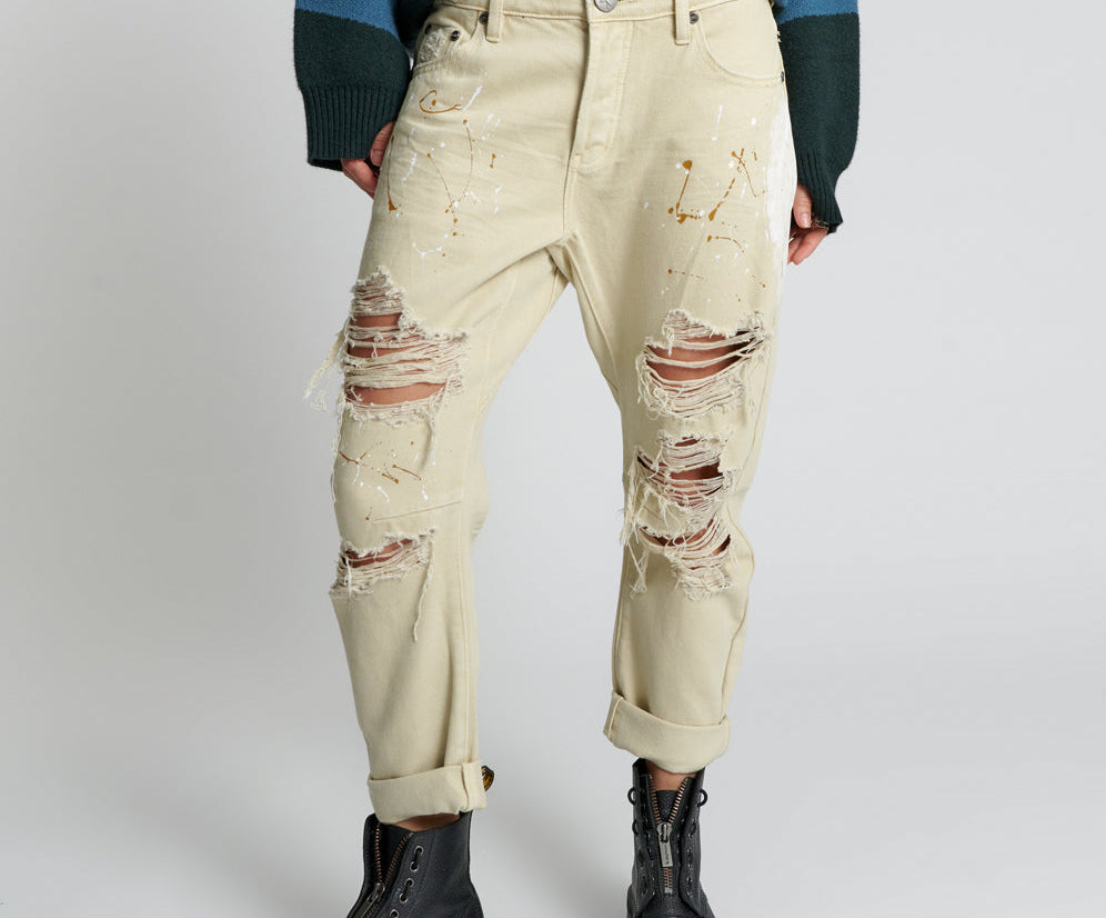 Saints Low Waist Boyfriend Denim Jeans - Vegas Gold