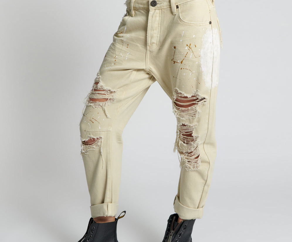 Saints Low Waist Boyfriend Denim Jeans - Vegas Gold