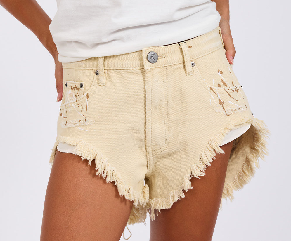 Rollers Low Waist Denim Shorts - Vegas Gold Cream