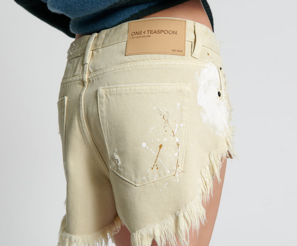 VEGAS GOLD PAINTED ROLLERS DENIM SHORTS