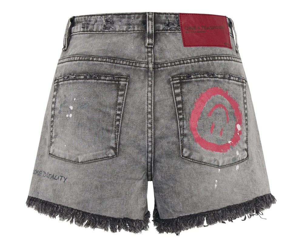 Bonitas High Waist Denim Shorts - Soft Grey