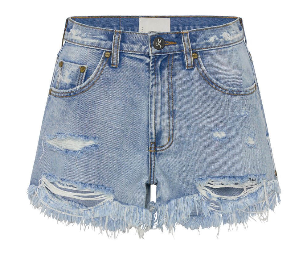 Truckers Mid Waist Relaxed Denim Shorts - Berlin Blue