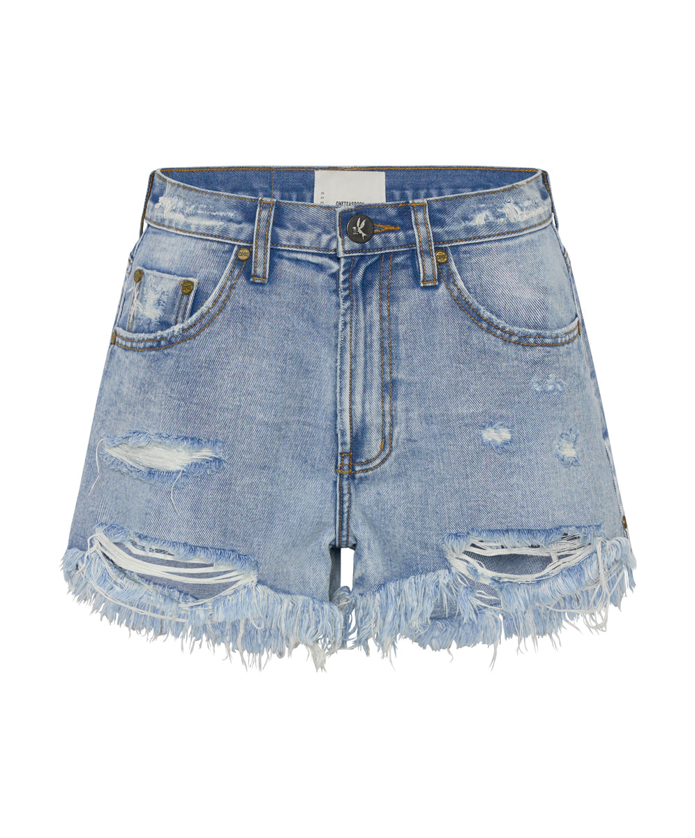 Truckers Mid Waist Relaxed Denim Shorts - Berlin Blue