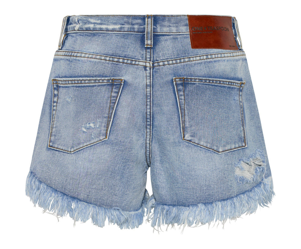Truckers Mid Waist Relaxed Denim Shorts - Berlin Blue