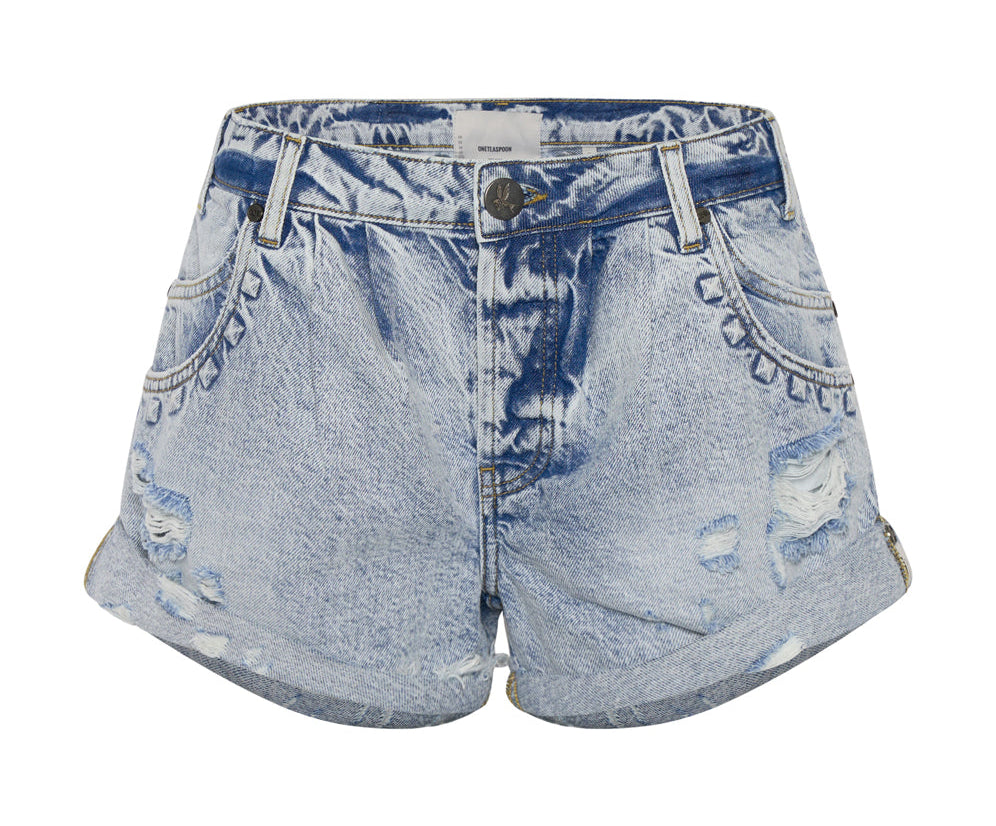 RIVETED SMITHS TAILORED LOW WAIST DENIM SHORTS