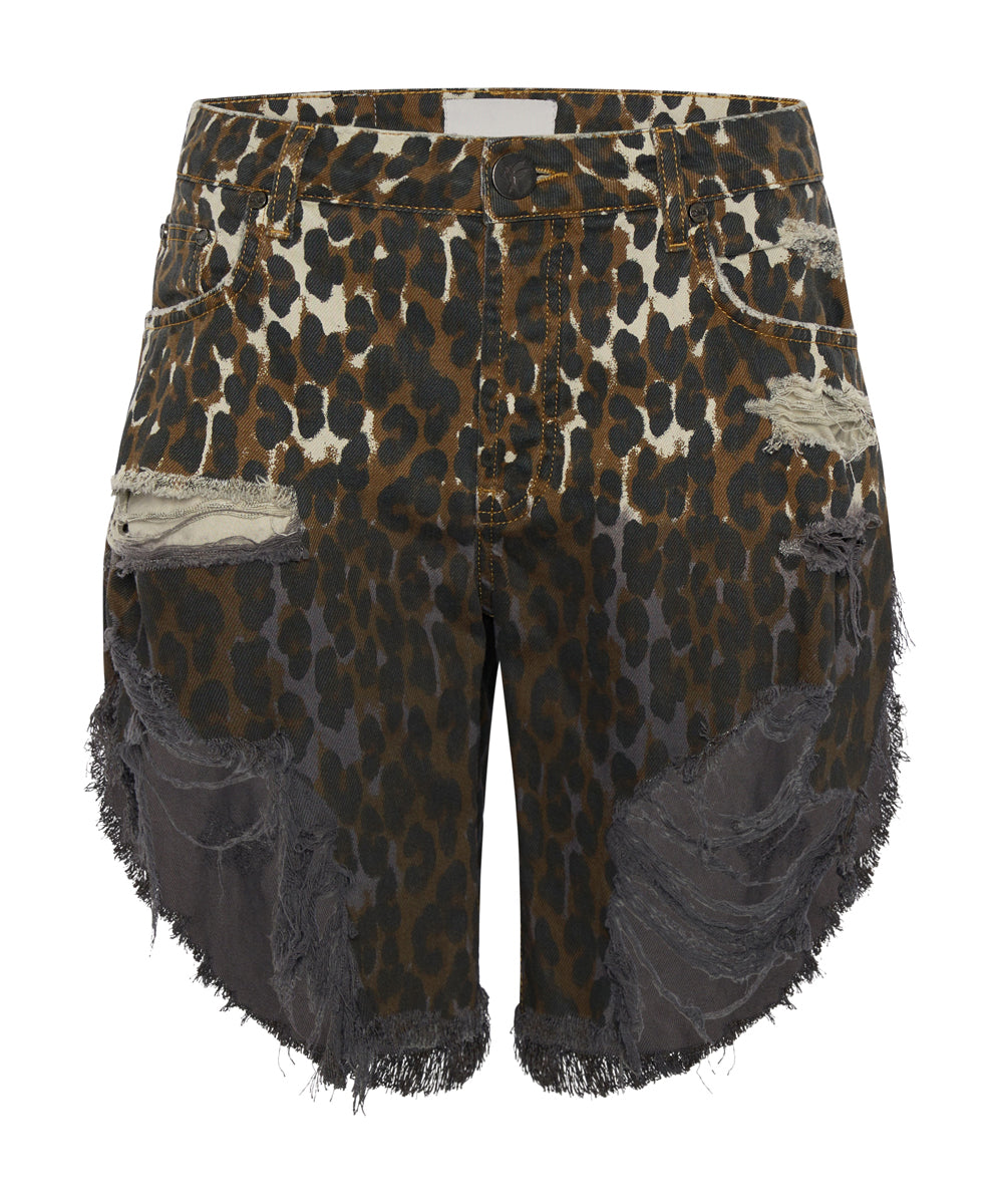 Products Frankies Low Waist Long Length Denim Shorts - Cheetah