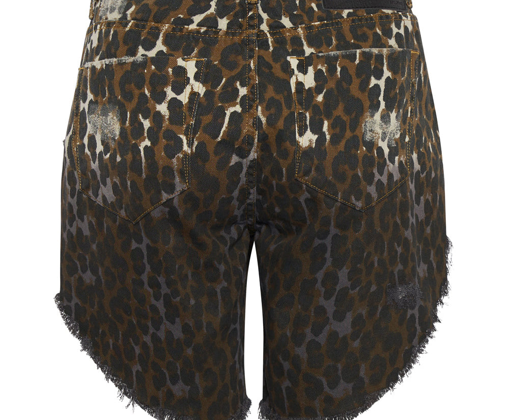 Frankies Low Waist Long Length Denim Shorts - Cheetah