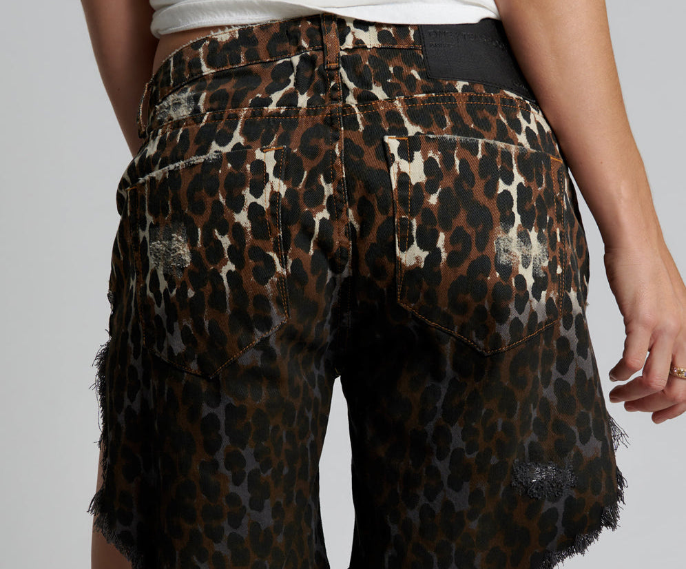 Frankies Low Waist Long Length Denim Shorts - Cheetah