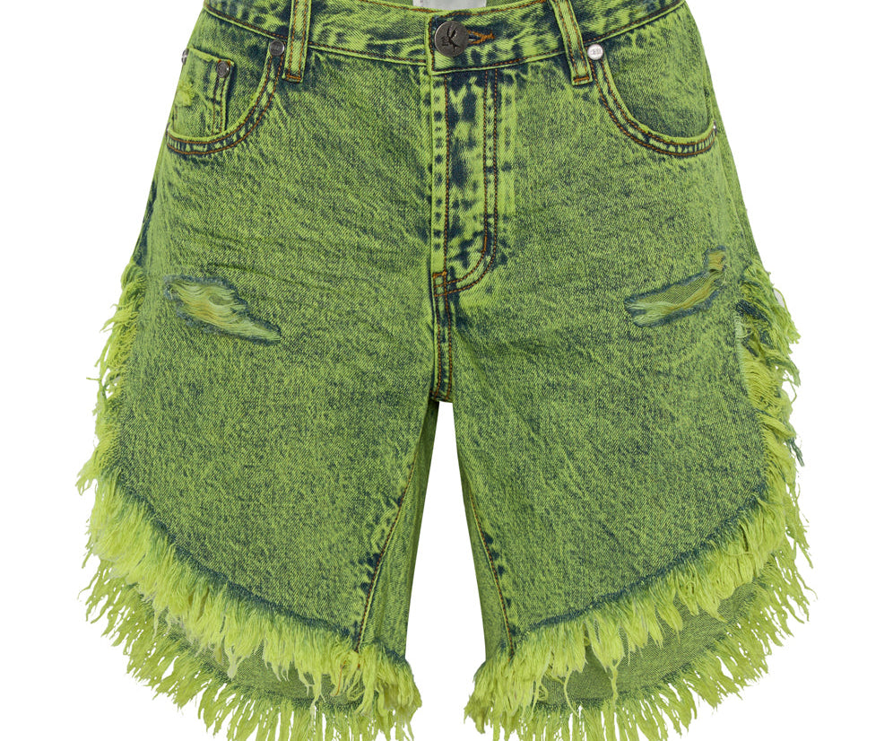 Frankies Low Waist Long Length Denim Shorts - Cyber Lime
