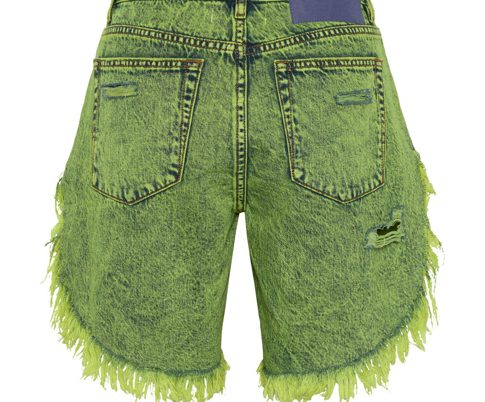 Frankies Low Waist Long Length Denim Shorts - Cyber Lime