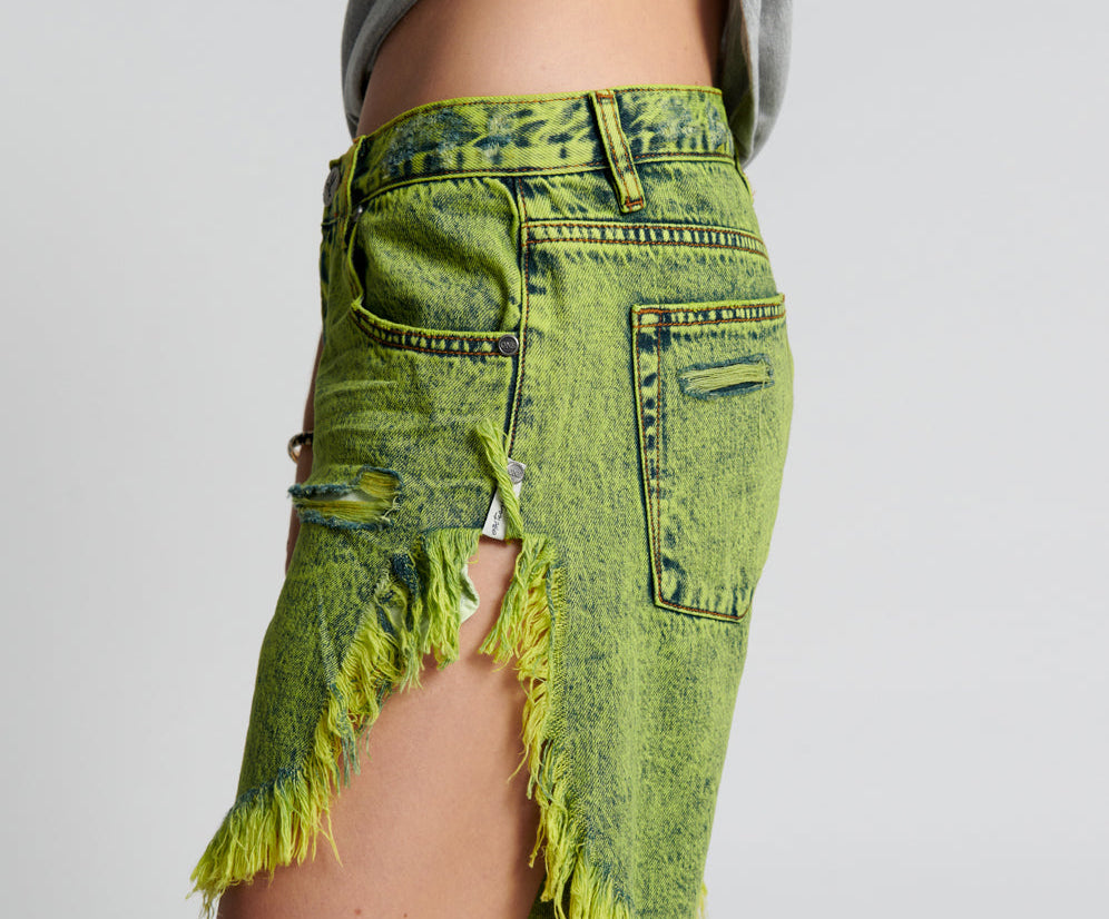 Frankies Low Waist Long Length Denim Shorts - Cyber Lime