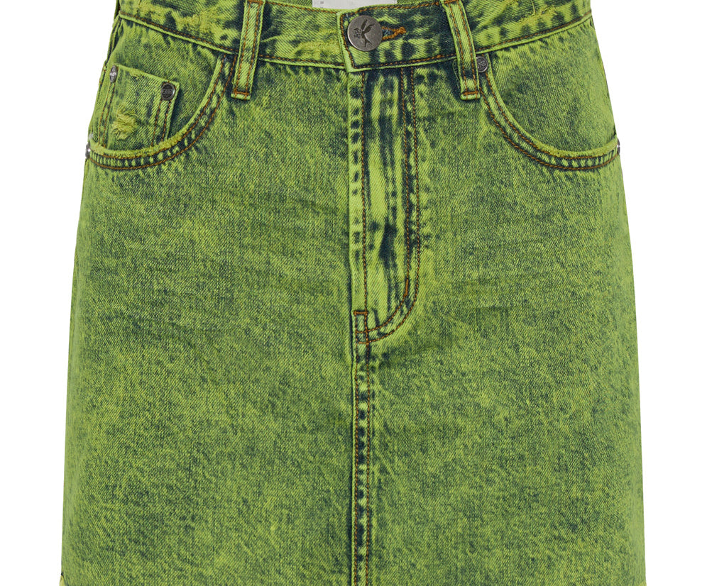 CYBER LIME 2020 MINI HIGH WAIST DENIM SKIRT