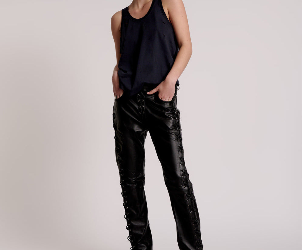 BLACKLIGHT LEATHER LACE UP PANTS