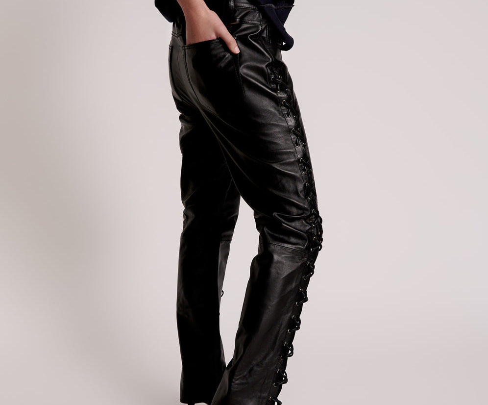 BLACKLIGHT LEATHER LACE UP PANTS