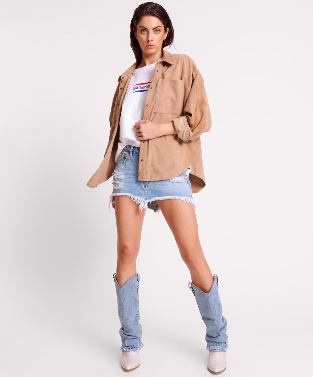 Products Suede Leather Daria Shacket - Sand