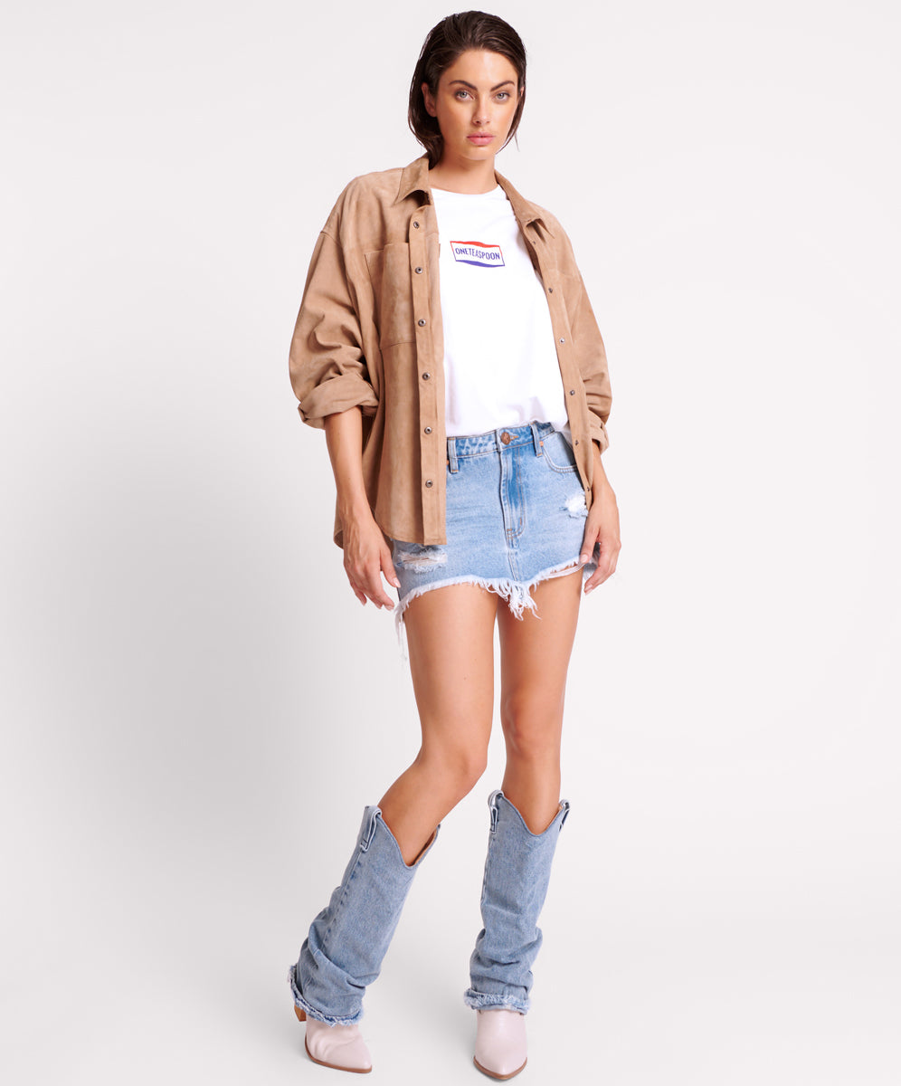 Products Suede Leather Daria Shacket - Sand